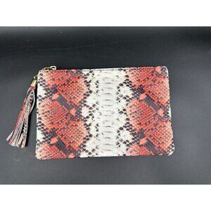 Genuine Leather Snake Print Tassel Clutch Purse - Made In Italy -Red Black White